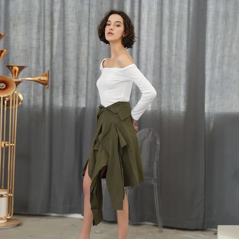 TWOTWINSTYLE Женская юбка костюм с открытыми плечами тонкая футболка асимметричным