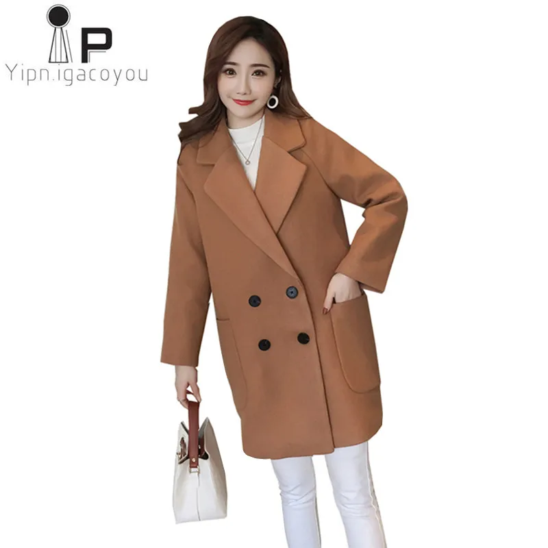 Femmes Double Breasted Hiver light Femelle Taille Laine Creamy white Épaissir Faux Chaud Long Coréenne Yellow De Manteau Veste Élégant camel Pardessus Grande cF1lKJ