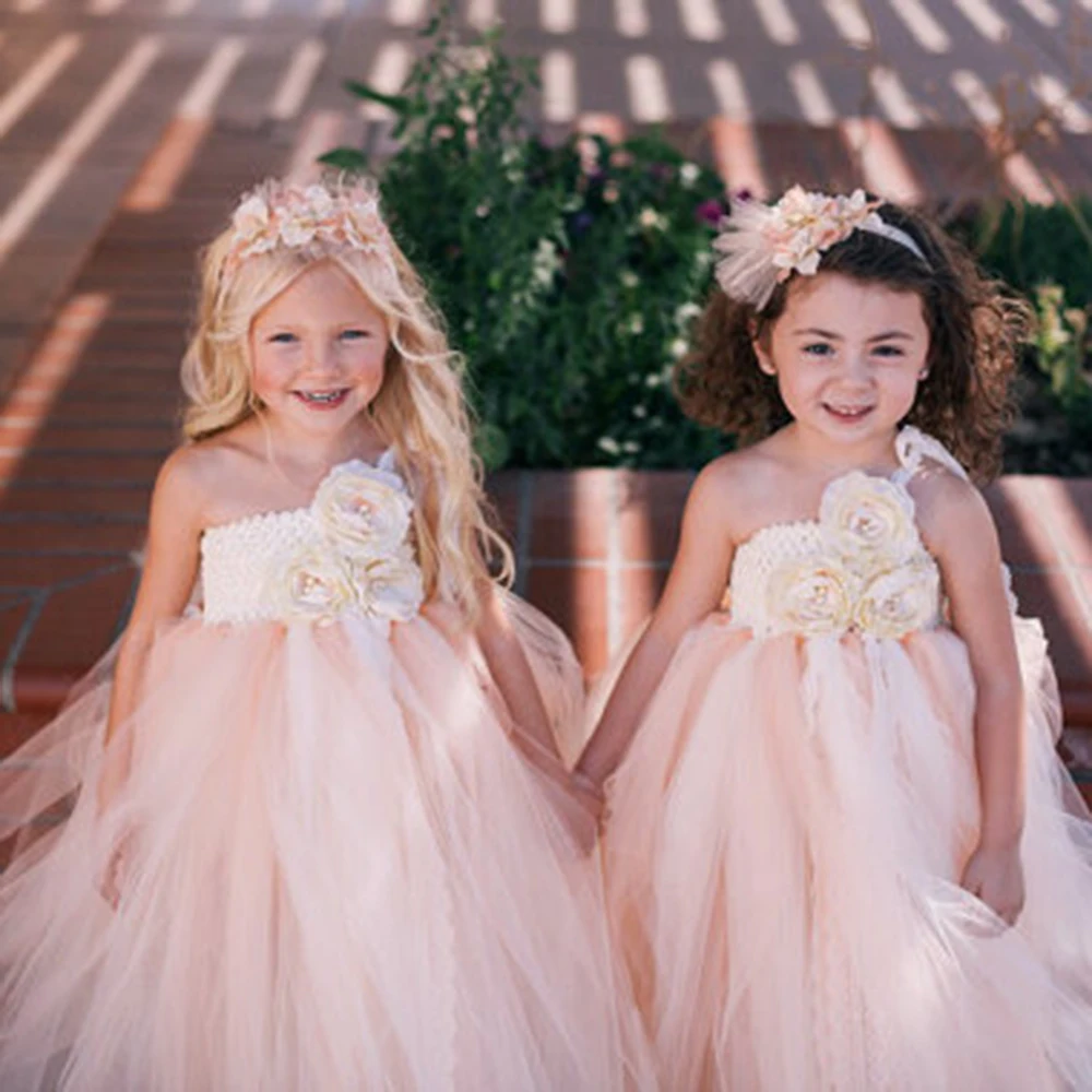 Champange Summer Flower Girls Dresses Beige Kids Tutu Dresses for Girls