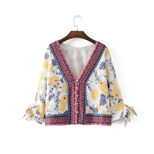 Fashion Floral Print V-Neck Blouse Women 2017 Summer Fashion Casual Shirt Sexy Women Vintage Oversize Loose Tops Famale