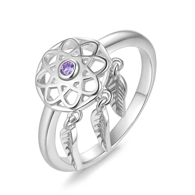 Kaletine, роскошные брендовые кольца для женщин, очаровательные фиолетовые CZ 925 пробы серебряные ювелирные изделия, Ловец снов с подвеской, свадебные кольца