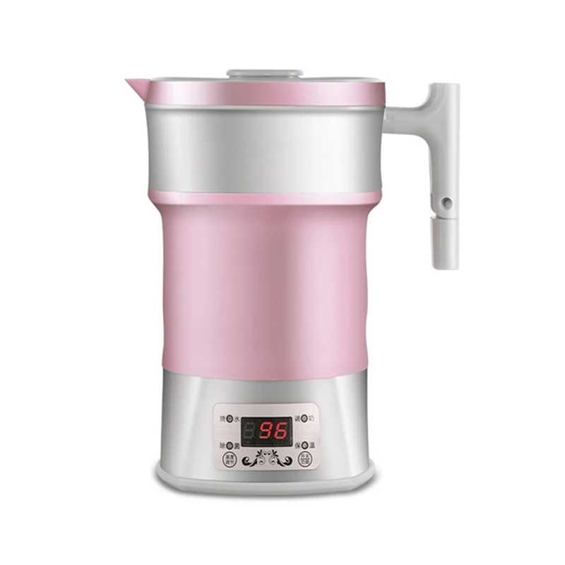 Электрический чайник, силиконовый, складной, портативный, для путешествий, изоляция, нагрев горячей воды, котел, регулируемое напряжение, чайник, подогреватель молока - Цвет: Розовый