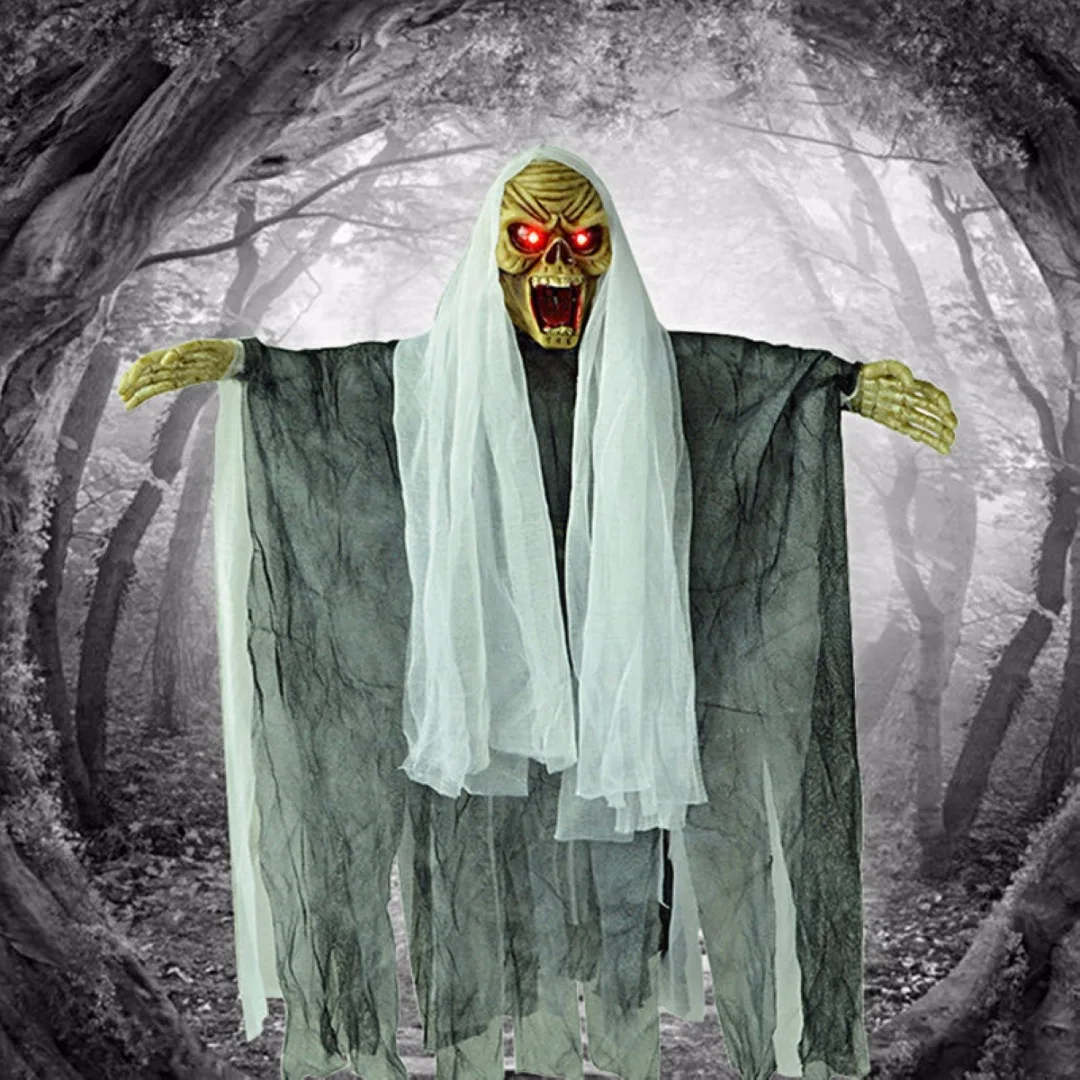 new scary halloween voice control hanging ghost door decoration creepy haunted house props random color 45x40cm