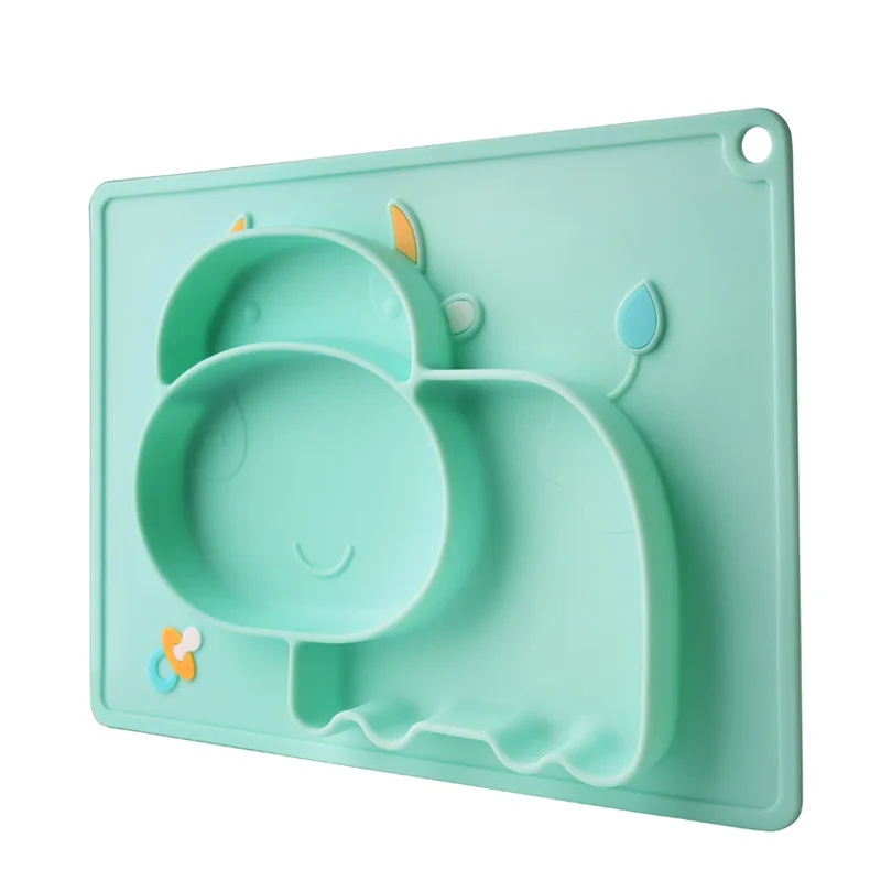 baby silicone plate Children's meal cartoon pattern plate food split meal plate  silicone baby bowl mat bowl