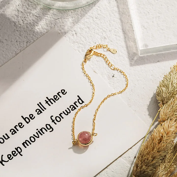 HUANZHI милый розовый клубничный кристалл камень бусины счастливый браслет желаний звено цепи браслет для женщин подарок для девушки