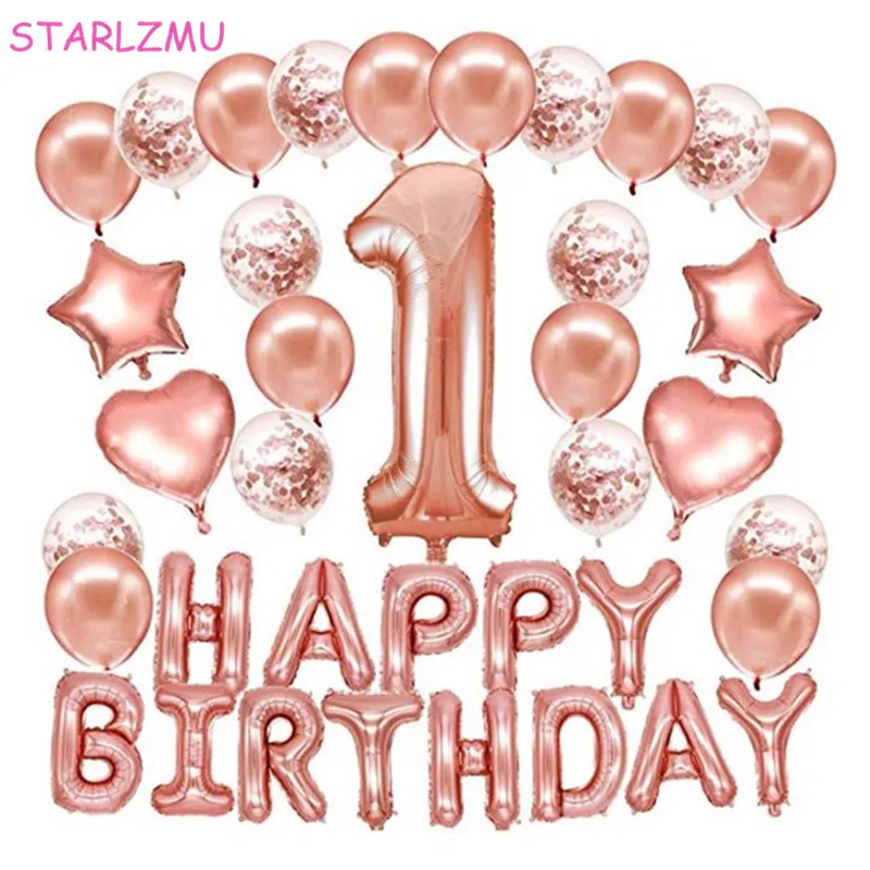 

STARLZMU 1st Birthday Foil Balloon Set For Birthday Party Decoration Kids Helium Balloons Blue For Boy Pink For Girl Air Globos