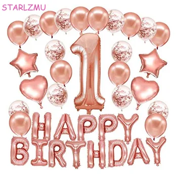 

STARLZMU 1st Birthday Foil Balloon Set For Birthday Party Decoration Kids Helium Balloons Blue For Boy Pink For Girl Air Globos