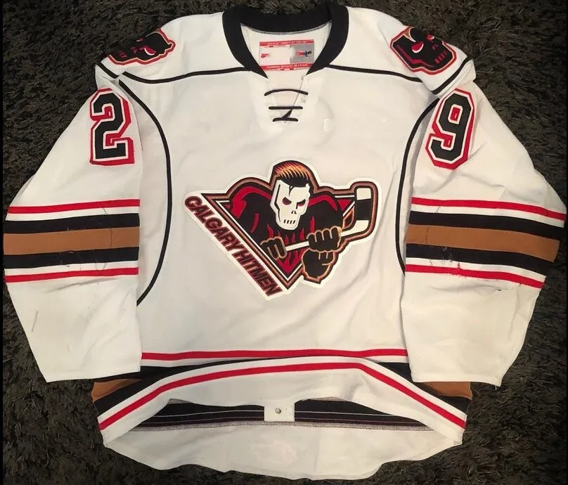 

Vintage CALGARY HITMEN REAGAN Hockey Jersey Embroidery Stitched Customize any number and name Jerseys