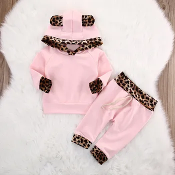 

2 pieces/set Leopard Girls' Clothing Sets Children Spring Sweatshirt Tops + Pants Suits Sports Suit Autumn Winter Clothes