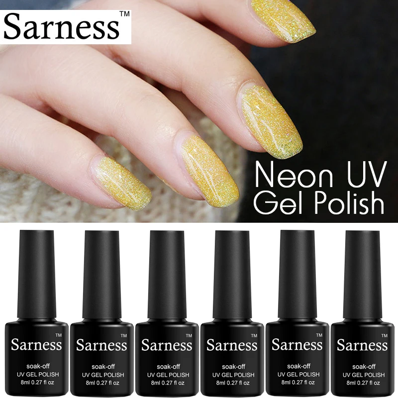 Sarness 8 мл цветной гель для ногтей Vernis Bling УФ-смола неоновый Гель-лак Полупостоянный