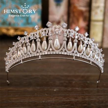Покрытая фианитами тиара, Корона невесты, циркон, слеза, капля, жемчуг, диадема, свадебные аксессуары для волос, ювелирные изделия, принцесса, свадьба, диадема, диадема, корона