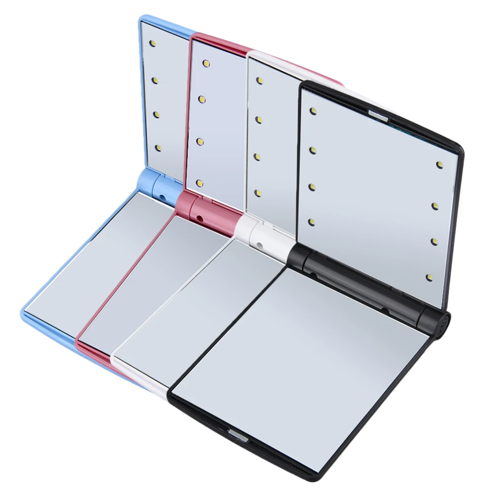 

1pc Lady Makeup Cosmetic Folding Portable Compact Pocket Mirror 8 LED Lights Lamps top quality