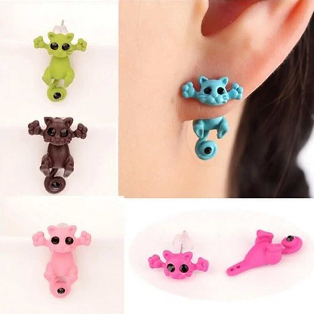 

1 PC 2016 New Arrival 3D imitation pearl Kitty Cat Cute Stud Earrings set for Women Girl 9 colors Free shipping