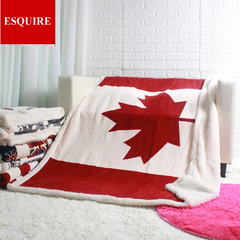 Double layer thick canadian maple leaf canada flag sherpa plush throw