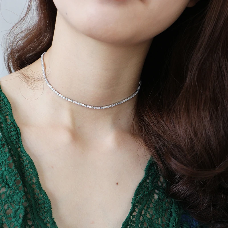 

Korean 925 Sterling Silver Beautiful Mini Zircon Necklace Shiny Zircon White Silver Chain Necklace S925 Necklace Women Jewelry