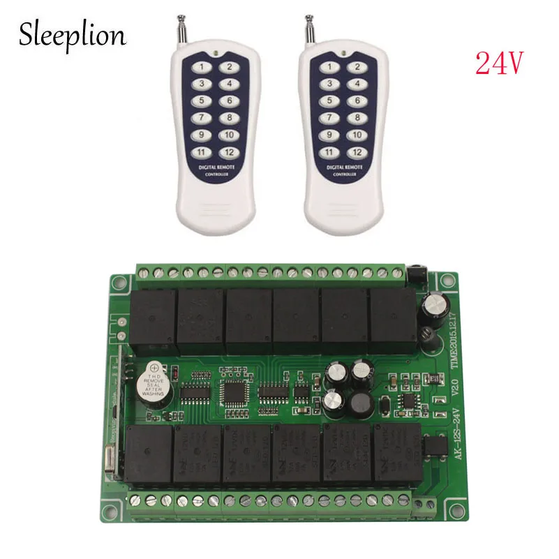

Sleeplion 24V 12CH Remote Control Switch Wireless Transmitter Receiver Learn Code 8 Kinds Work Way 315MHz/433 MHz Module