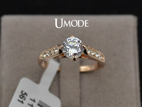 UMODE Классические женские обручальные кольца 18к с покрытием из розового золота и фианитом высшего качества 1к JR0075A