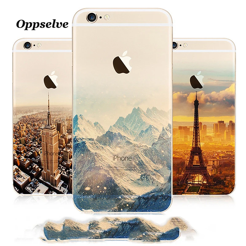 

Landscape Scenery Case For iPhone 6 6s iPhone 6 Plus 6s Plus Mountain Building Sea Boat Back Cover Case For iPhone7 7 Plus Coque