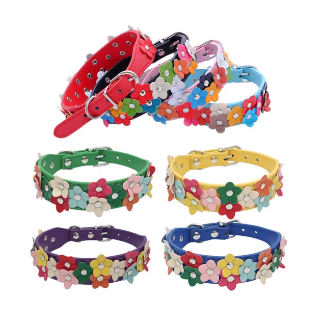 Small Dog Collar Leash Pet Cat Leather Flowers Neck Strap Leads Rope for Middle Perro Chihuahua Kawaii Fashion High Quality 2