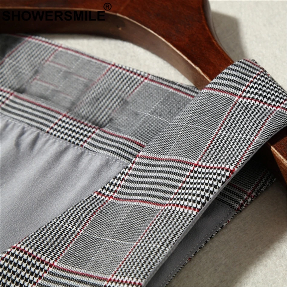 SHOWERSMILE British Style Women Plaid Vest With Skirts Short Checkered Waistcoat Female Slim Fit Sleeveless Jackets England