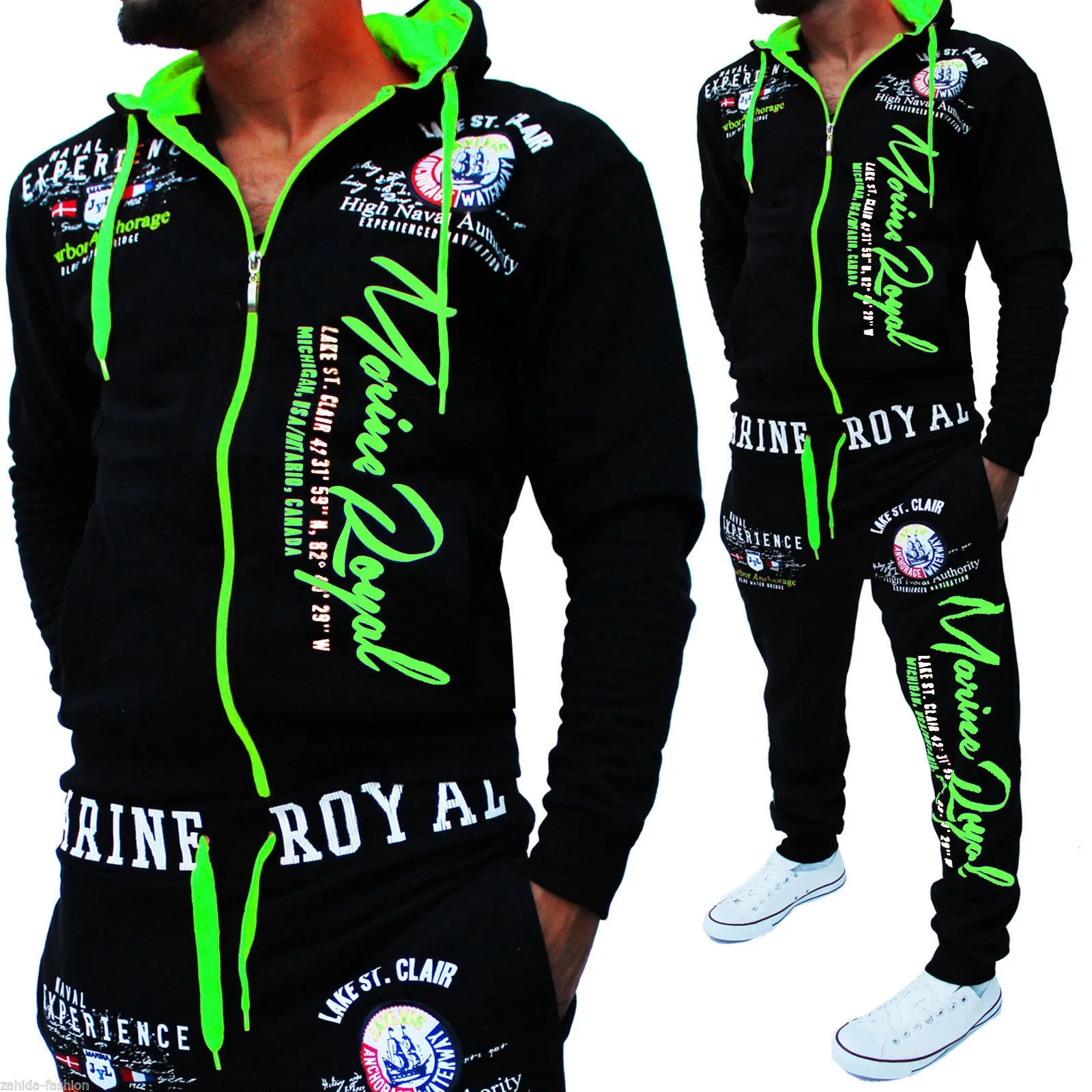 Zogaa, фирменный мужской спортивный костюм, 2 предмета, весна-осень, спортивный костюм, Повседневный, толстовка с капюшоном и штаны, комплект, спортивный костюм для мужчин - Цвет: Зеленый