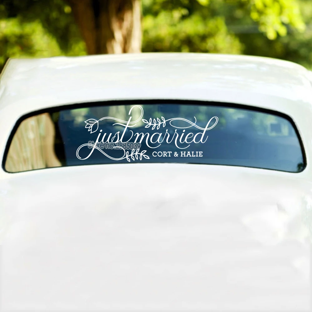 Personalised Just Married Car Window Wall Decal Vinyl Sticker Stencil Art Mural