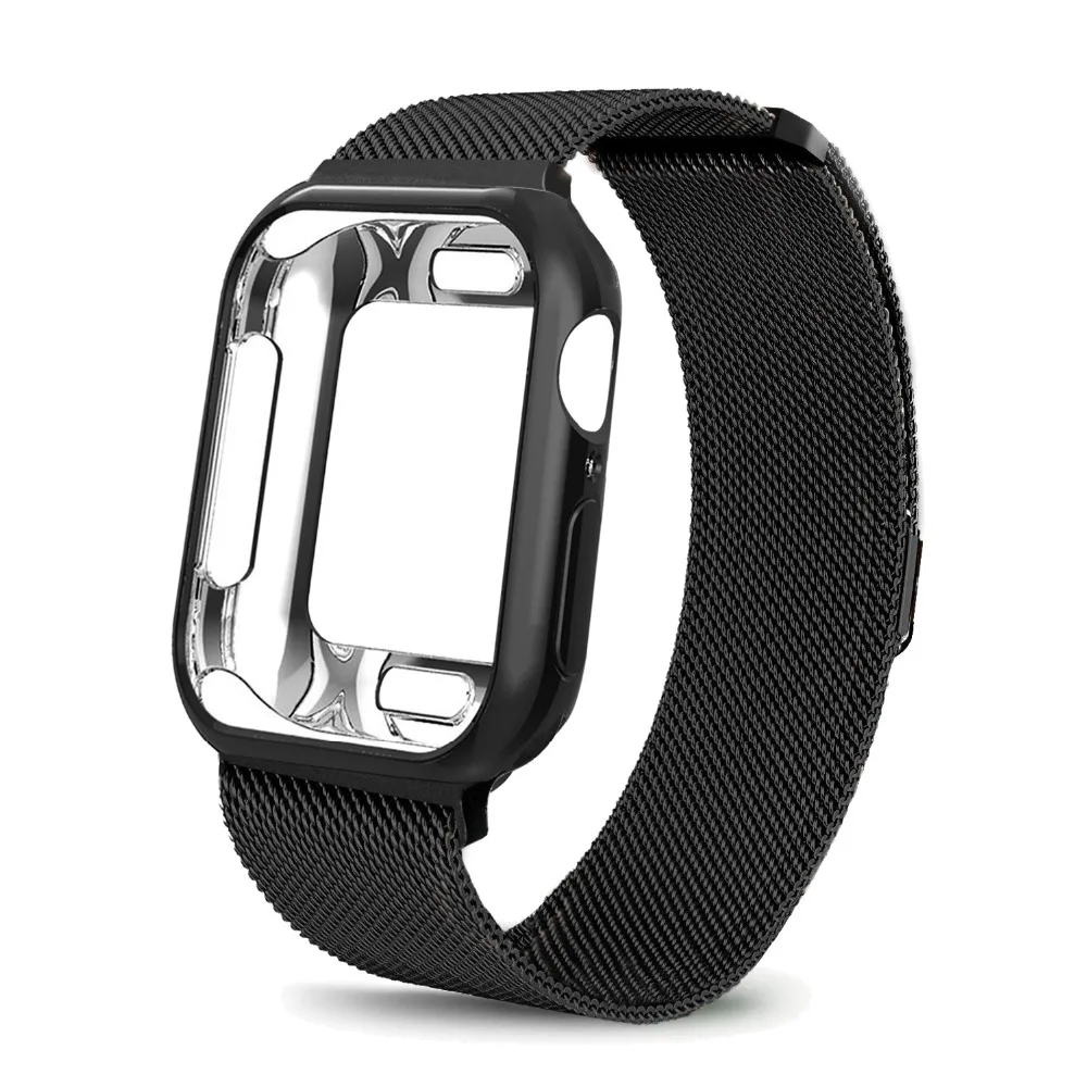 EIMO защитный чехол+ ремешок для наручных часов Apple Watch, версии наручных часов iwatch, 5, 4, 3, 2, 1, ремешок 42 мм, 38 мм, Версия 44/40 мм, ремешок для часов, Миланская петля, браслет аксессуары для часов