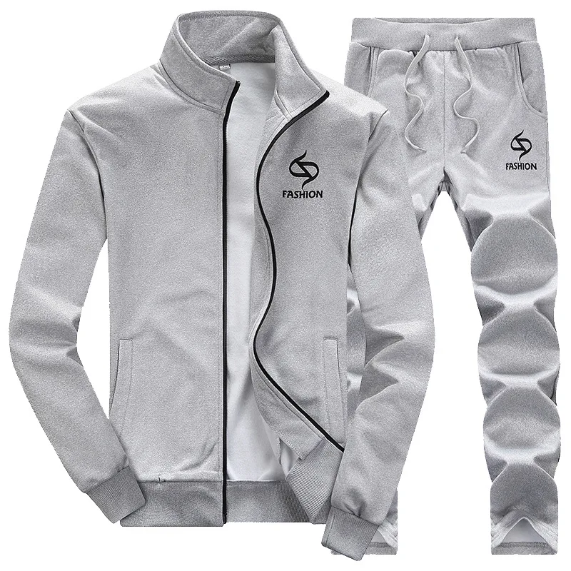 Men Tracksuit 2 Pieces Set Sweatshirt+Sweatpants New Fashion Autumn Sporting Zipper Suit Mens Clothing Slim Fit Sportswear Sets