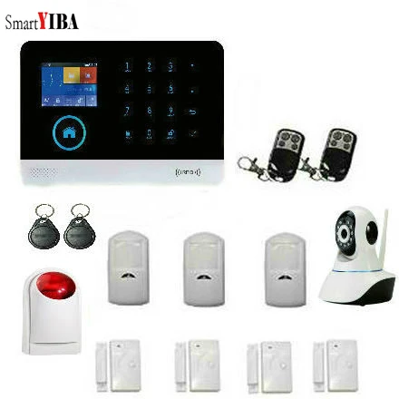 

SmartYIBA WIFI Home Security Alarm System Kits Metal remote controller/Wireless PIR Sensor android APP LCD display voice prompt