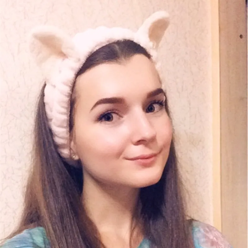 

Coral Fleece Soft Cute Cat Ears Headband Women Hairdo Facial Mask Makeup Face Washing Bandage headwrap Girls Hair Accessories