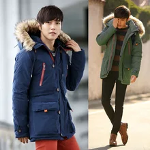 Men’s Thick Solid Casual Winter Parkas Wide-Waisted With Raccoon Dog Fur Stand Collar Adjustable Waist Men’s Parkas plus size