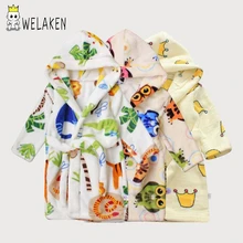 Mignon de Bande Dessinée Motif Enfants Robes Automne Manches Longues Bébé Pyjamas Garçons Filles vêtements de Nuit Peignoirs À Capuche Doux Enfants Robes