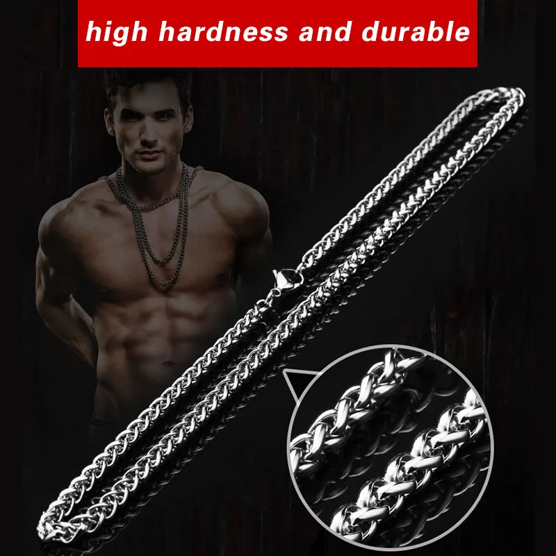 Silver Necklace Fashion Necklace Stainless Steel Necklace Metal Necklace Beier Trendy Wheat Chain For Boy Men