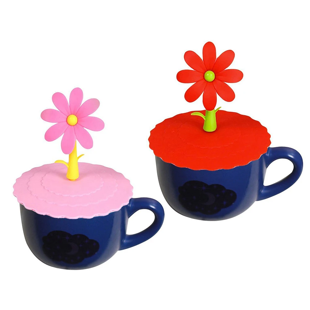 1Pc Silicone Cup Cover Cute Dustproof Reusable Silicone Cartoon Flower Mug Cup Bow Cover Lid Cap Kitchen Tool Cup Lid