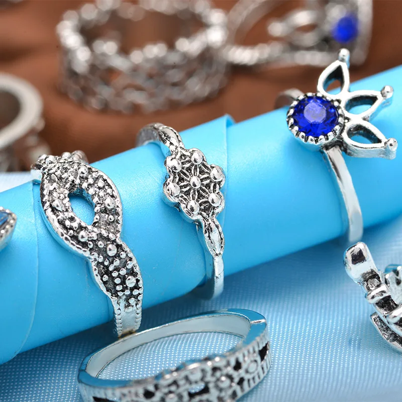 13 шт./лот, уникальное кольцо, в стиле панк, с цветком, с кристаллами, набор колец для женщин, Свадебный перстень, подарок
