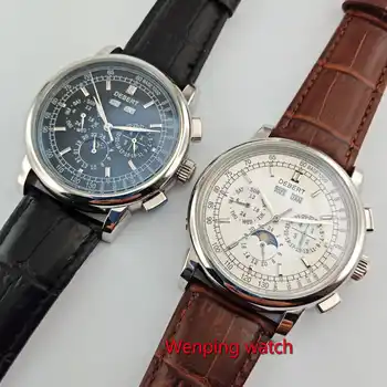 famous brand 42mm debert white dial date day coffee strap multifunction automatic mens Watch