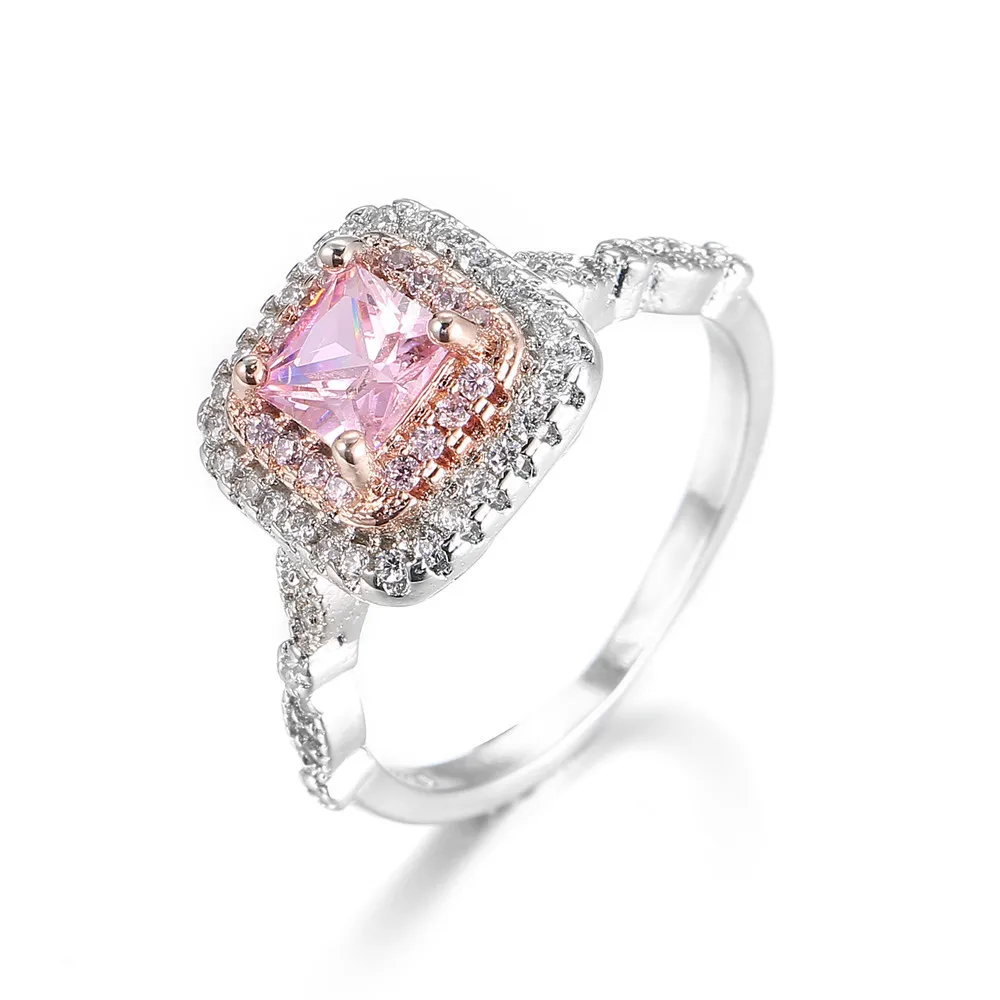 2019 Classic Luxury Silver Color Rings Pink Zircon Crystal Wedding Jewelry Engagement For Women Shiny Valentines Day Gifts | Украшения и