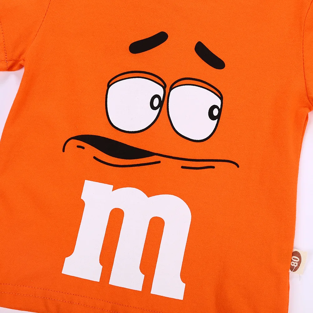 Детская летняя рубашка футболка с короткими рукавами Топы для мальчиков и девочек с героями мультфильма M& M, модная детская футболка для 9 months to 3 years Old