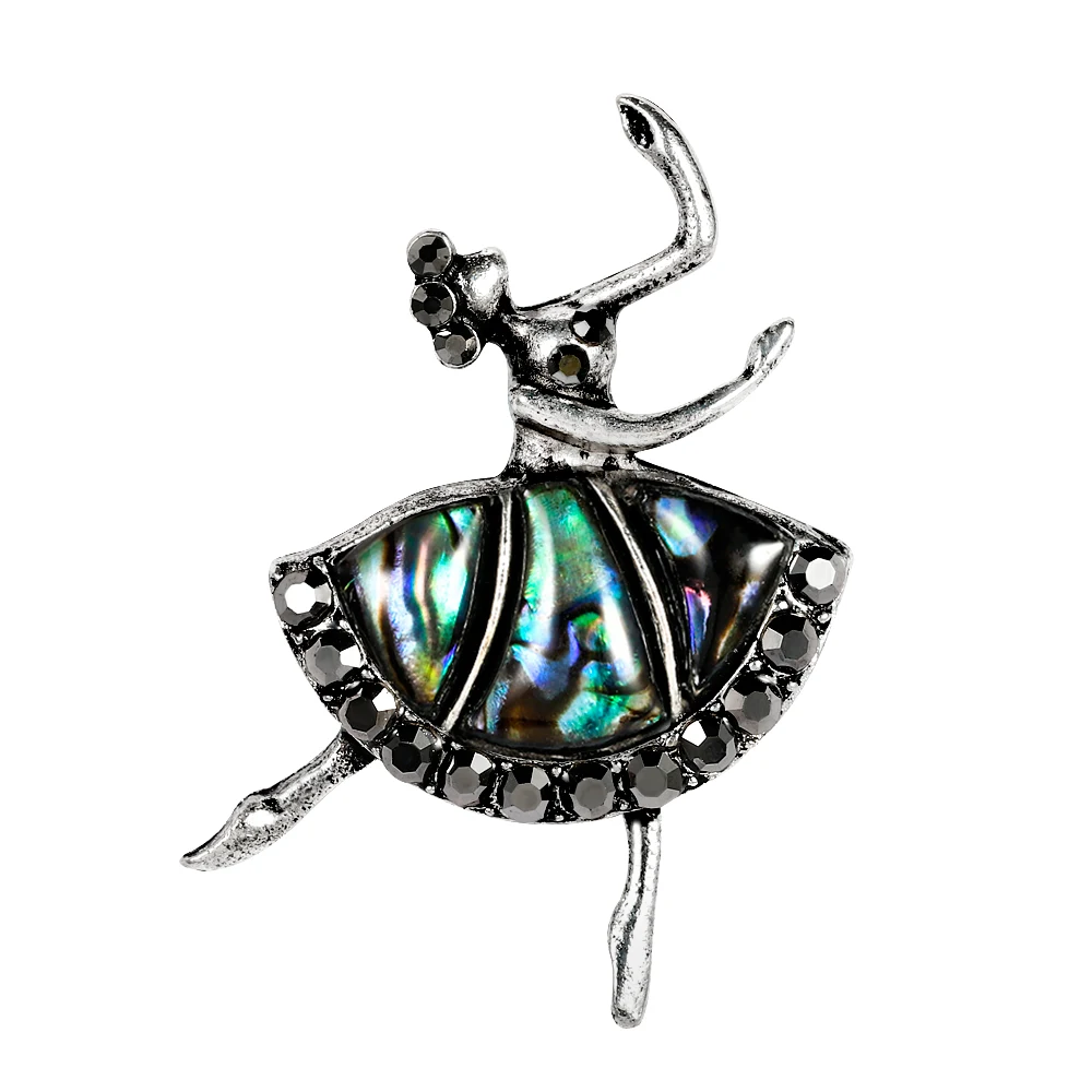 

BR0-0337 Fashion Lady Jewelry Alloy Crystal Abalone Shell Dancing Girl Brooch