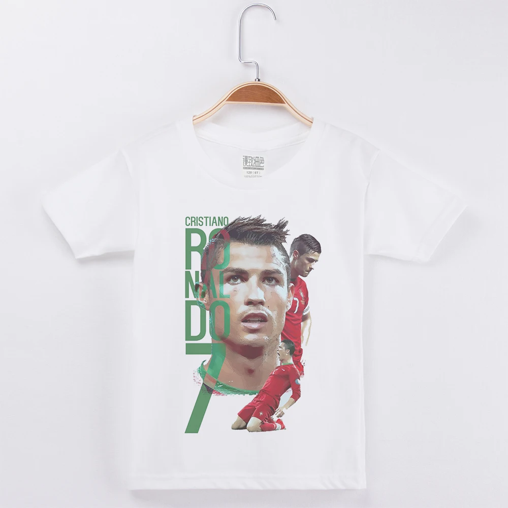 

New Arrival Kids T Shirt For Boys Football Star Ronaldo T Shirts White Cotton Short Children Clothes Child Tees Free Shipping