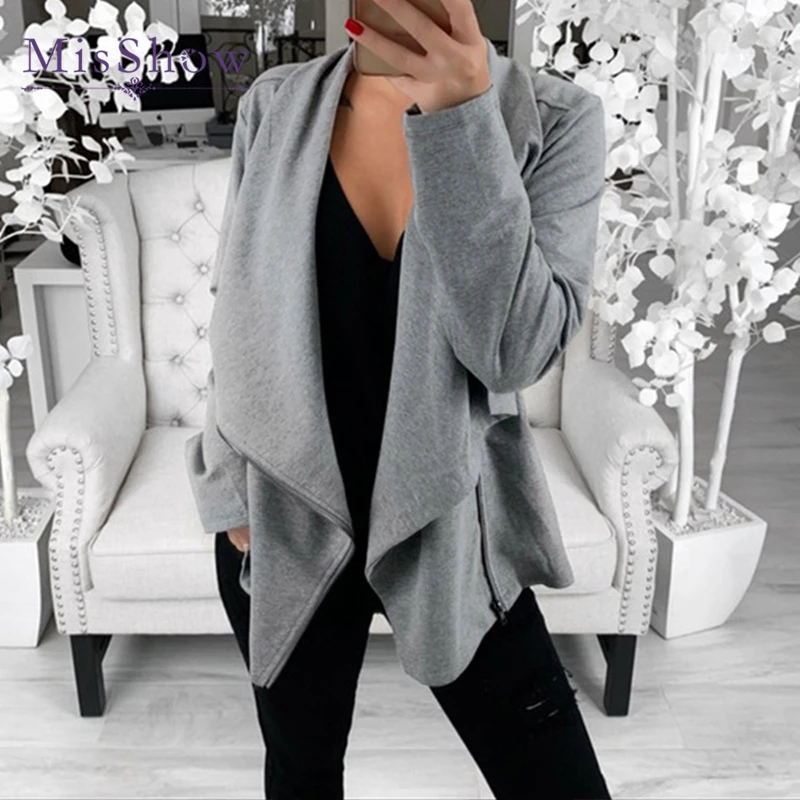 

2019 Autumn Women Black Grey Cool Lady Jackets Casual Female Zipper Femme Outwear Coats Long Sleeve Basic Jackets