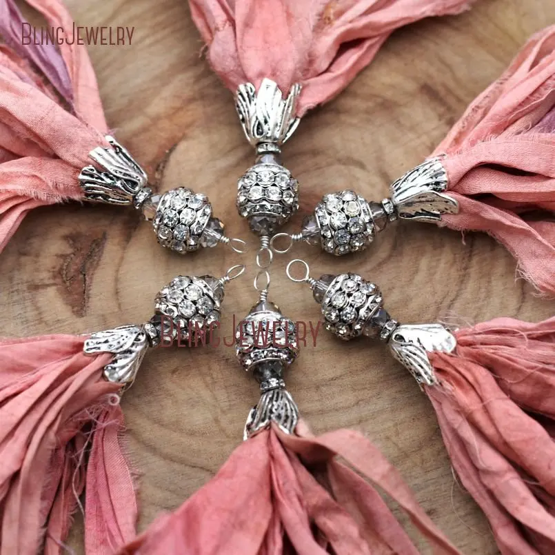 20171213-PM9042- Earth Pink Sari Silk Tassel Pendant Antique Silver_2