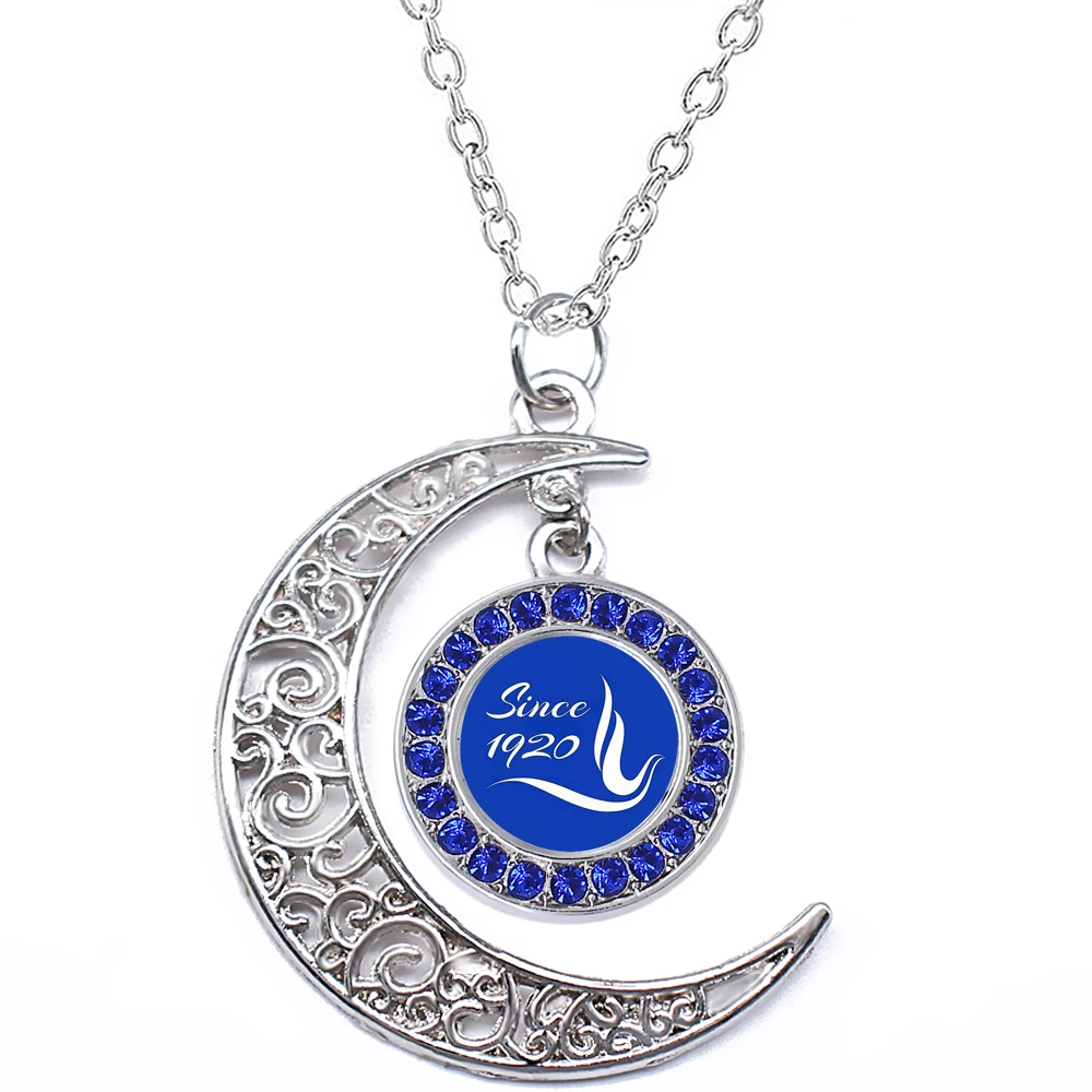 

Personalized hollow moon shape round combination pendant necklace ZETA PHI BETA sorority since 1920 label metal charm necklace
