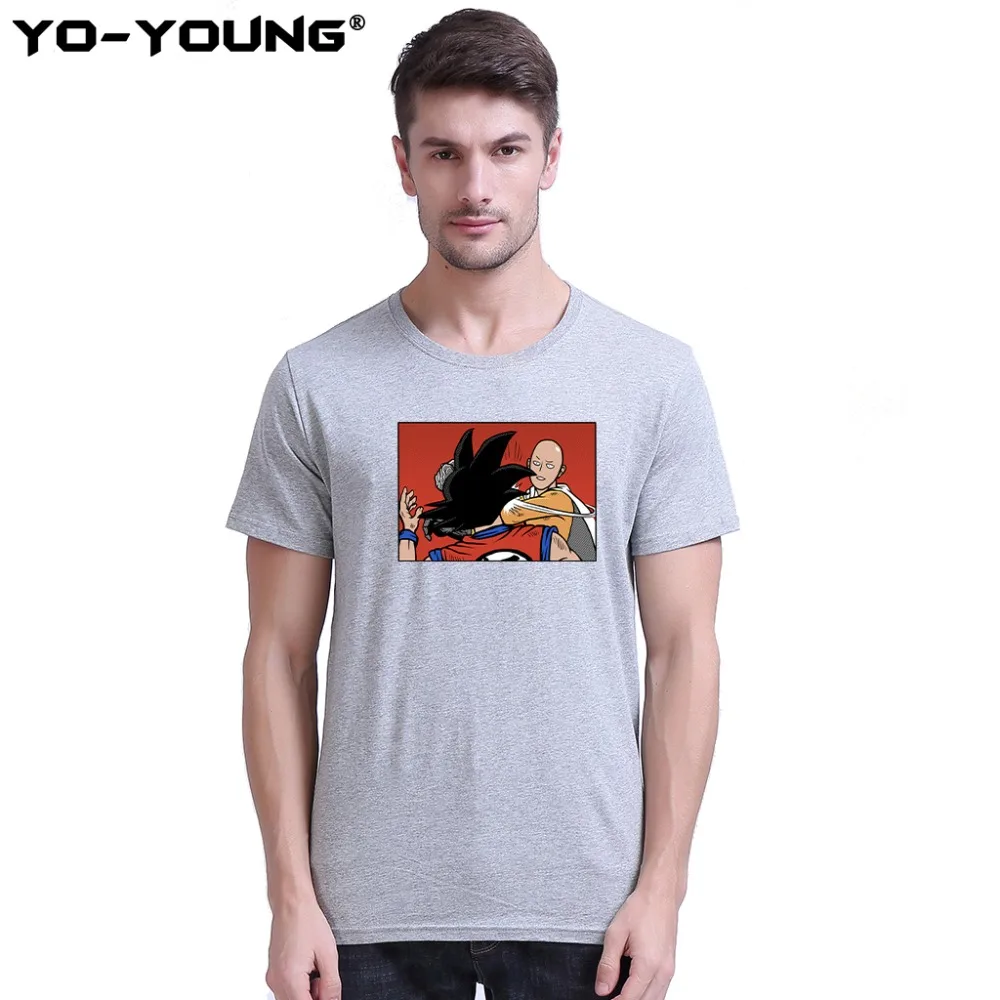 

Yo-Young Men T-shirt Anime Dragon Ball One Punch Man Goku VS Saitama Printed 100% Cotton Men Summer T shirts Top Tees Customized