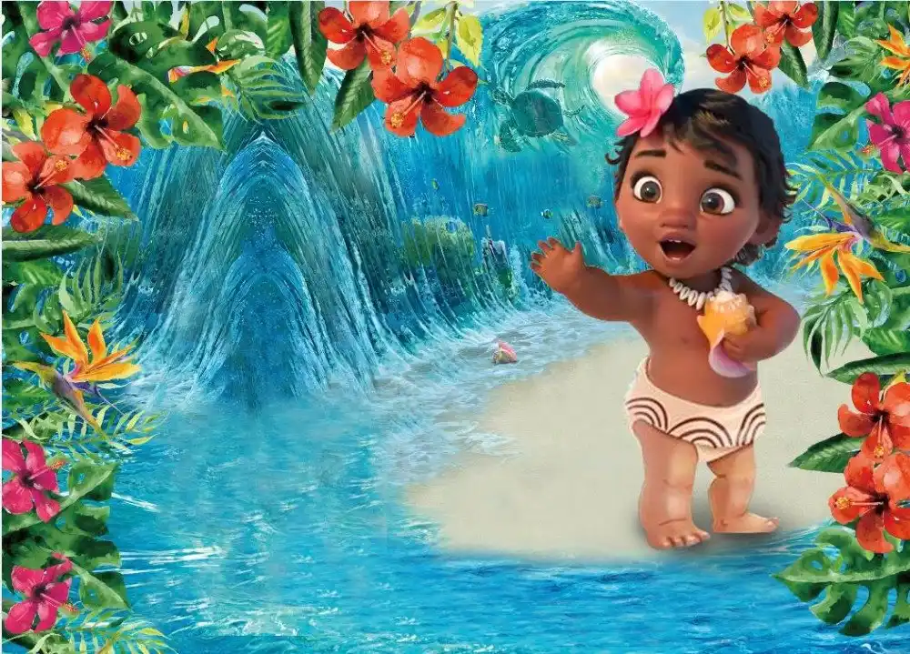 happy birthday moana aloha tropical sea flowers baby ...