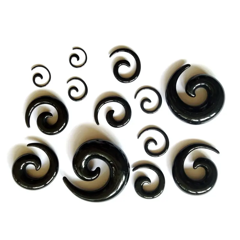 

130pcs mix 13 sizes 1.2-16mm black spiral acrylic ear taper kits stretching ear body piercing jewelry expander ear gauges plugs
