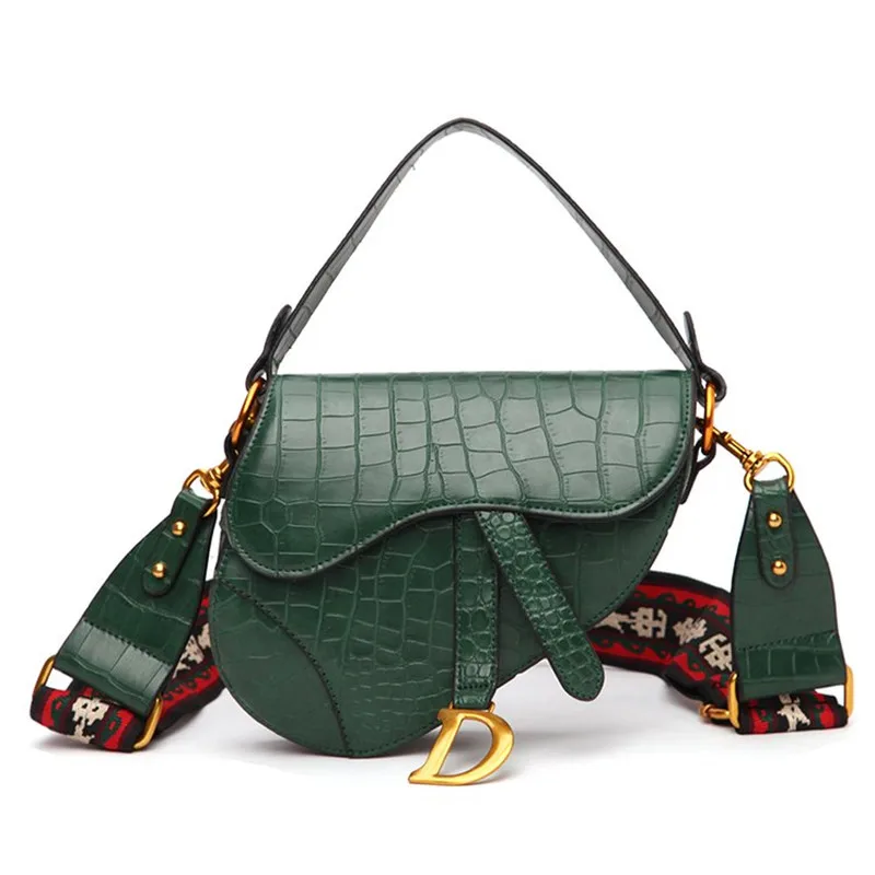 

LJ ZULAWU vintage saddle bag female Shoulder Bags for woman Wide shoulder strap Crossbody PU leather crocodile pattern handbags