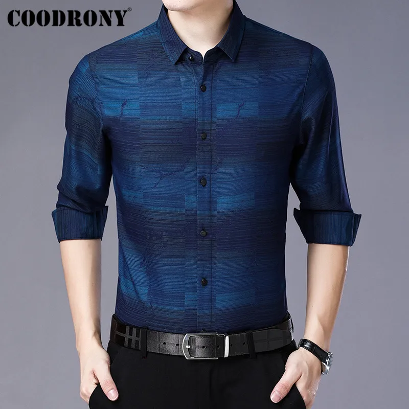 

COODRONY Men Shirt Autumn Business Casual Shirts Streetwear Striped Camisa Masculina Long Sleeve Cotton Shirt Men Clothing 96015
