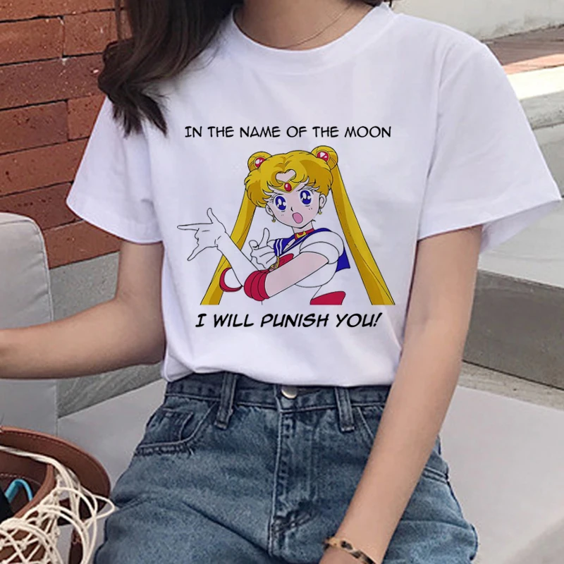 Harajuku Sailor Moon Kawaii Футболка женская Ullzang 90s Эстетическая мультяшная футболка забавная графическая футболка корейский стиль Топ Футболка женская - Цвет: 5493