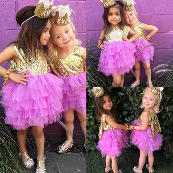 

Toddler Kids Girls Princes Dress Summer Sleeveless Sequins Tutu Cake Bow Party Dress Kid Clothes 2-7Y